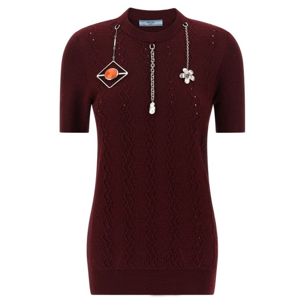 Prada Bordeaux Virgin Wool Women's Cardigan